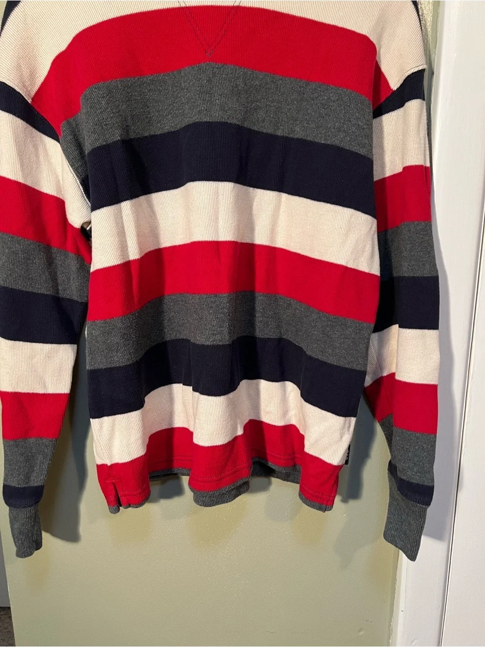 Vintage Gap Kids Sz XXL Crewneck Sweater White Navy Blue Red Gray Stripes Cotton